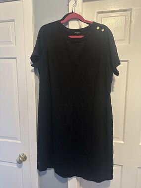 Talbots Black Short-Sleeve T-shirt Dress with Shoulder Buttons